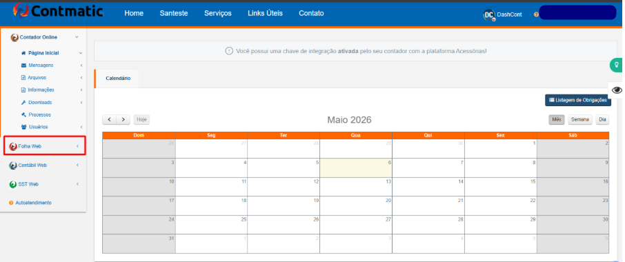 Menu Folha Web no Contador Online