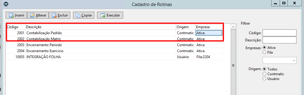 Rotinas padrão no Contábil