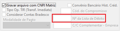 Nº da Lista de débito