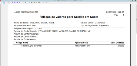 Mensagem de sucesso da integração bancária.