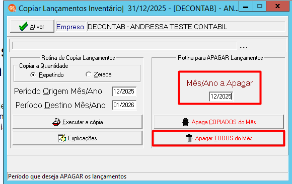 Campo para informar o período de exclusão.