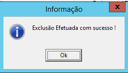 Mensagem de exclusão efetuada com sucesso.