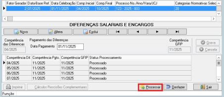 Tela de aviso sobre férias e rescisões complementares