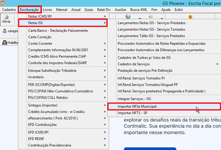 Tela de Importação de NFS-e Municipal