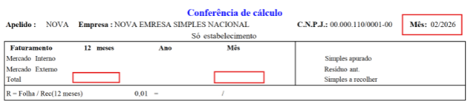 Cálculo no sistema para 02/2026