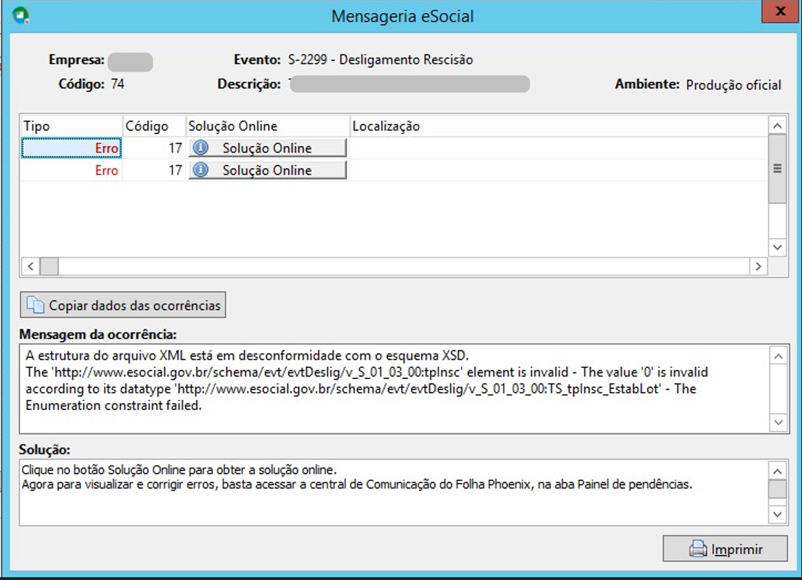 Exemplo de Erro 17 com destaque de tags no S-2299