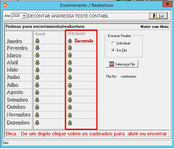 Reabrir e encerrar a competência.