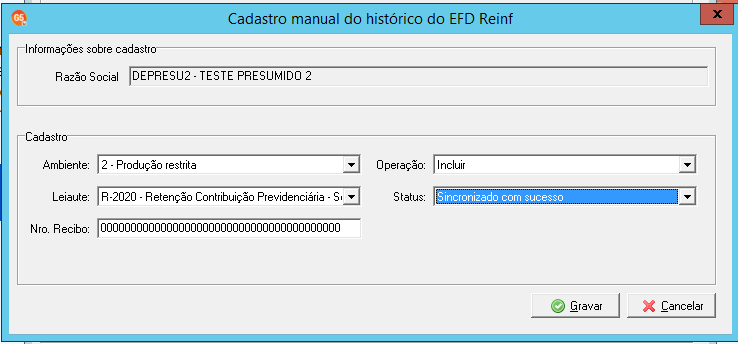 Preenchimento do historico manual.