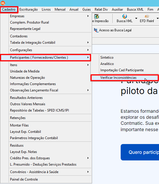 Menu Verificador de Inconsistência