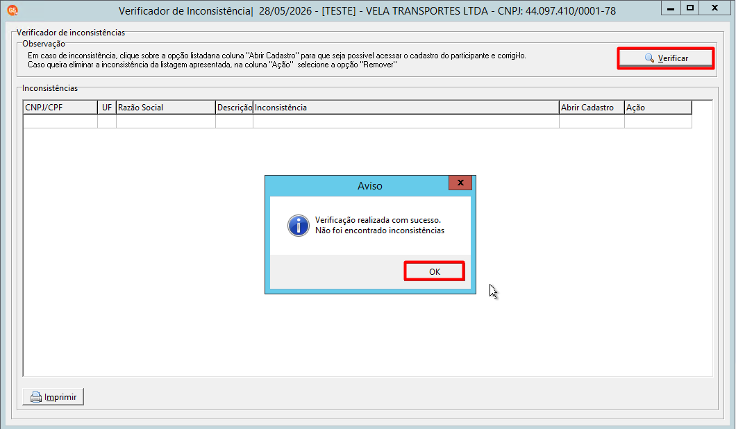 Tela de processamento da verificação