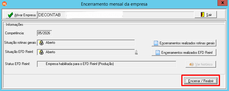 Menu do sistema G5 com a opção "Encerramento de mês" selecionada na aba "Mensal".