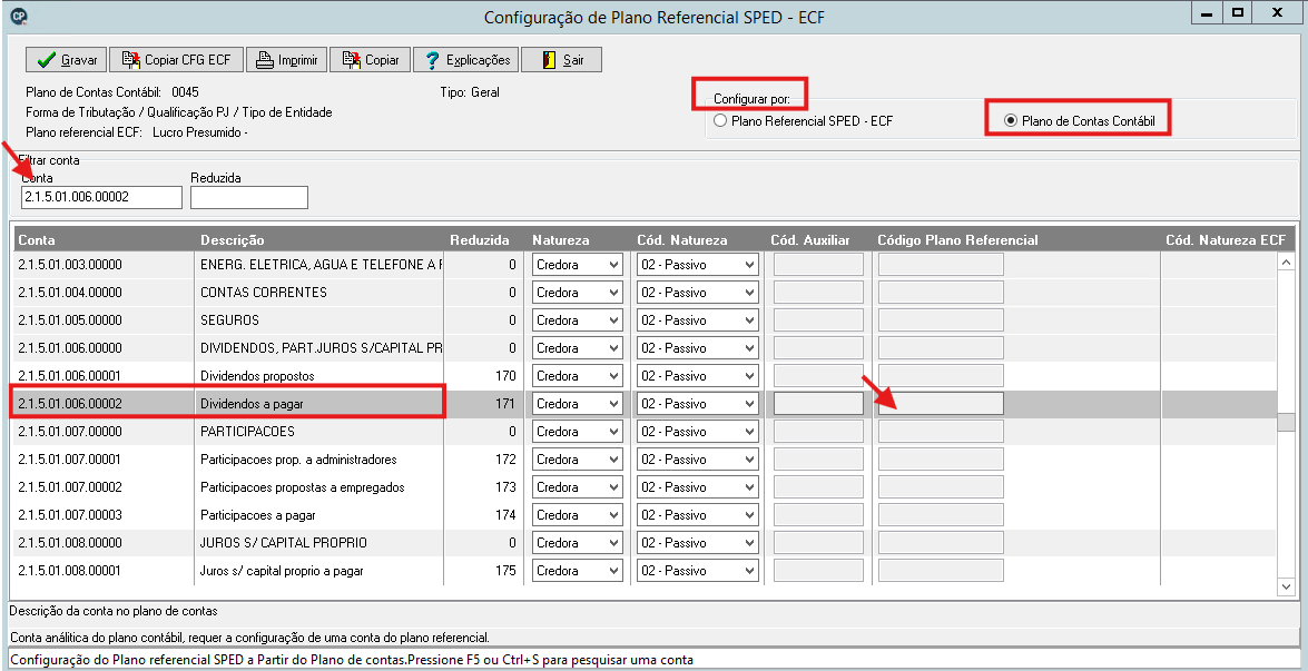 Configuração do Plano Referencial ECF no sistema Contábil