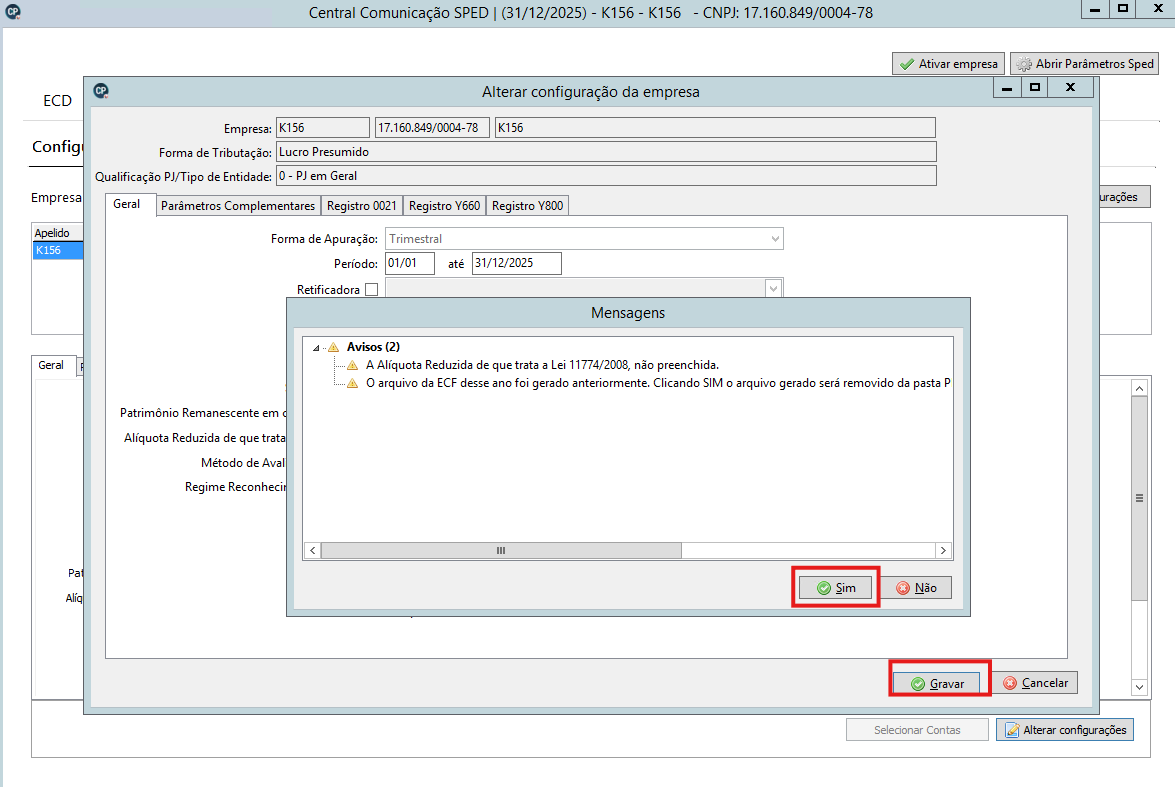 Configuração da Central de Comunicação SPED para ECF