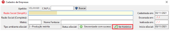 Botão Ver Histórico no cadastro de Empresas