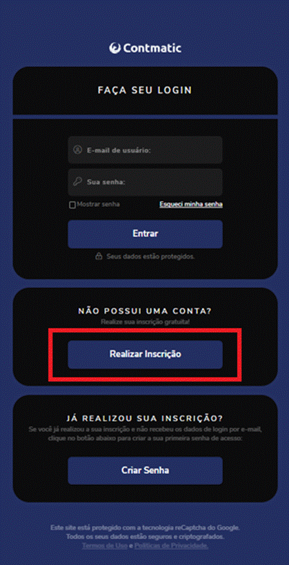 Tela de cadastro da Contmatic Express.