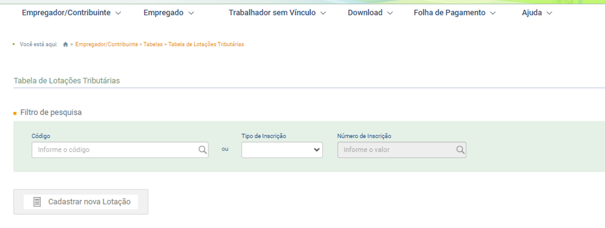 Consulta de lotações tributárias S-1020 no eSocial