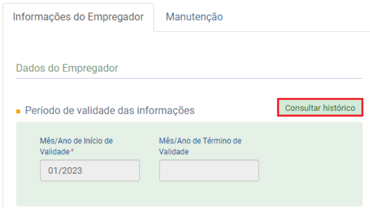 Histórico de consulta do evento S-1000 no eSocial