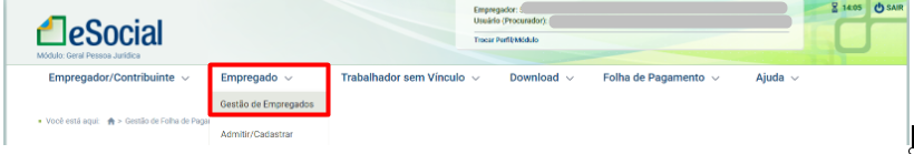 Menu Gestão de Empregados no portal do eSocial