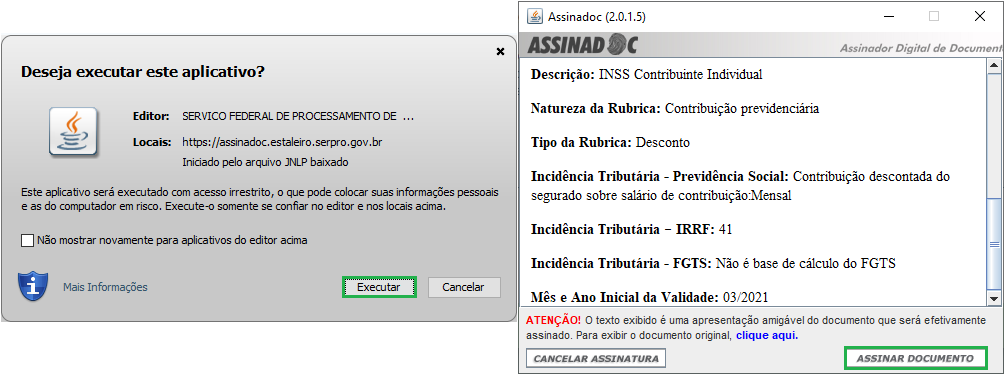 Execução e assinatura da alteração no eSocial