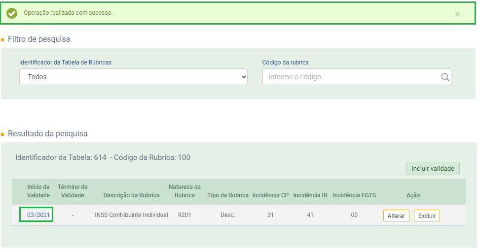 Confirmação de alteração da validade no eSocial