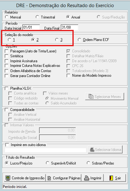 Seleção do modelo de DRE