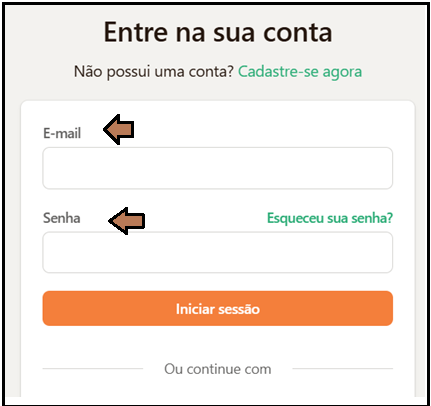 Tela de login da Comunidade Contábil Brasil com os campos de E-mail e Senha para preenchimento.