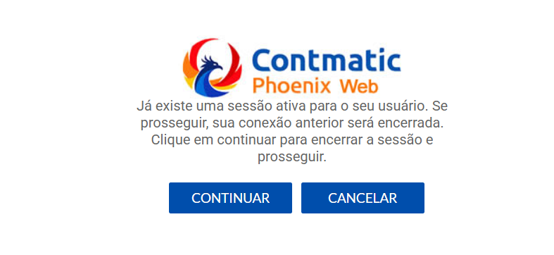 Mensagem de aviso do sistema sobre sessão ativa do usuário