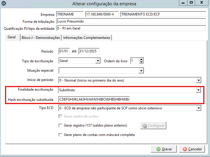 Configuracao da ECD Substituta e campo HASH