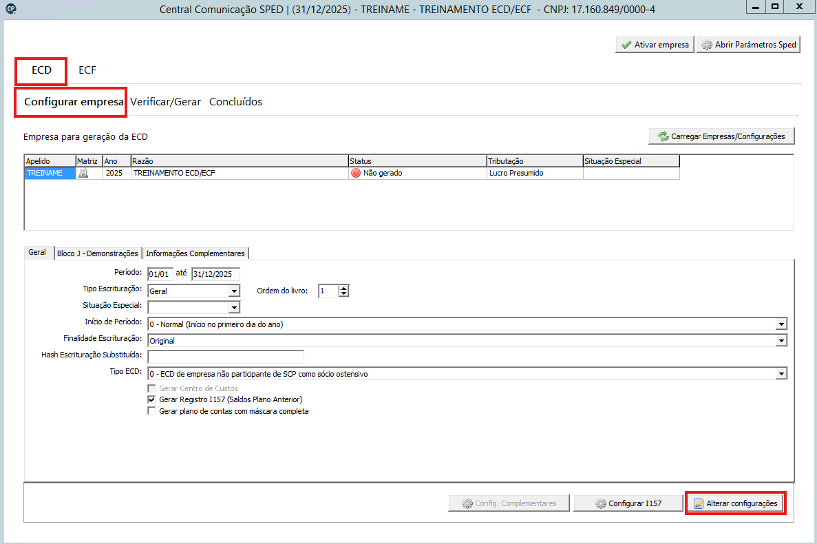 Central de Comunicacao aba ECD Configurar Empresa