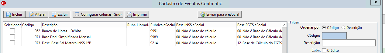 Eventos informativos dedutores no sistema Folha