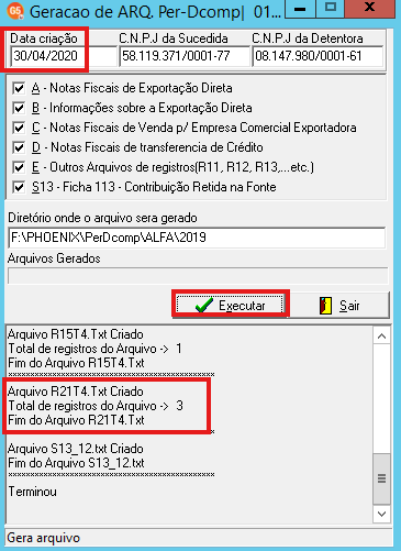 Configuração de data para geração do registro R21