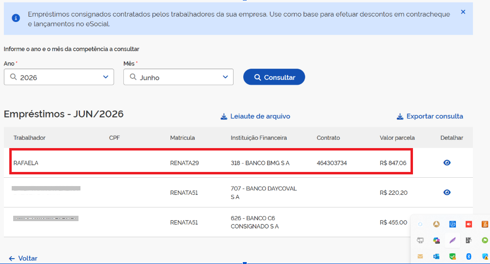 Validação de empréstimos no Portal Emprega Brasil