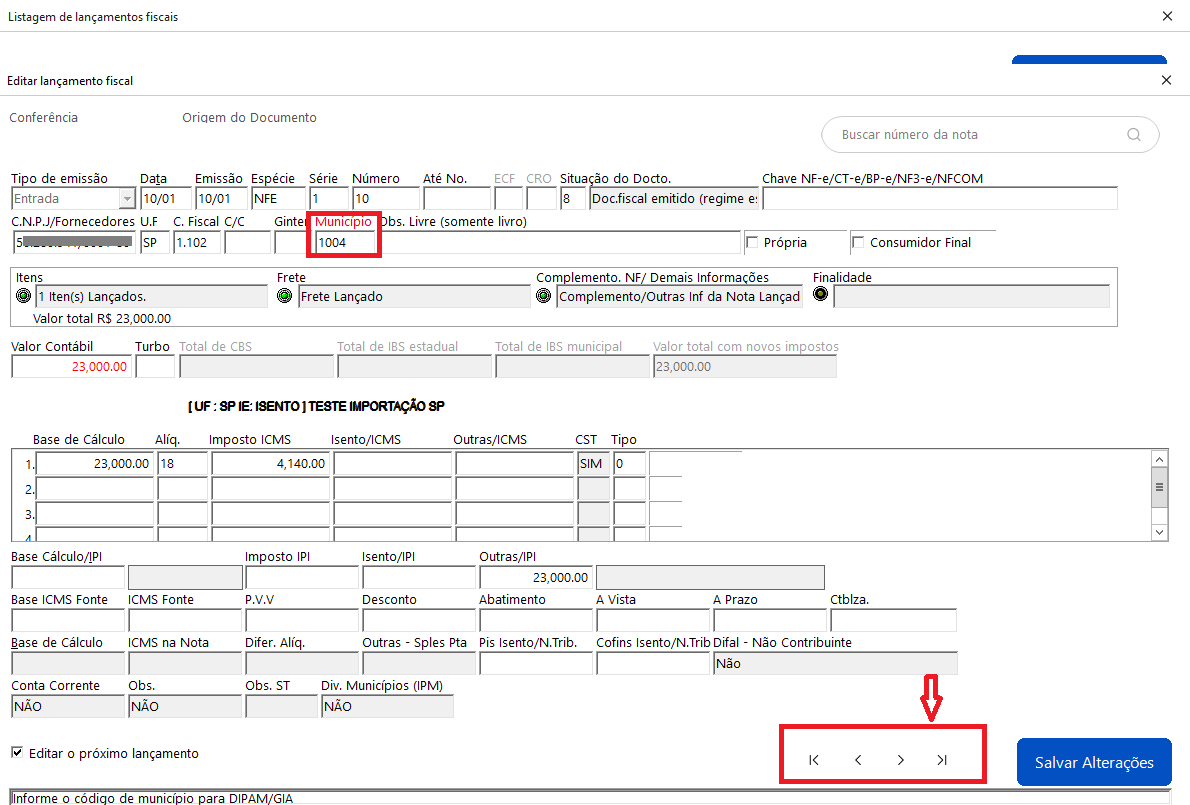 Tela de Lancamentos de Notas Fiscais no G5 Phoenix