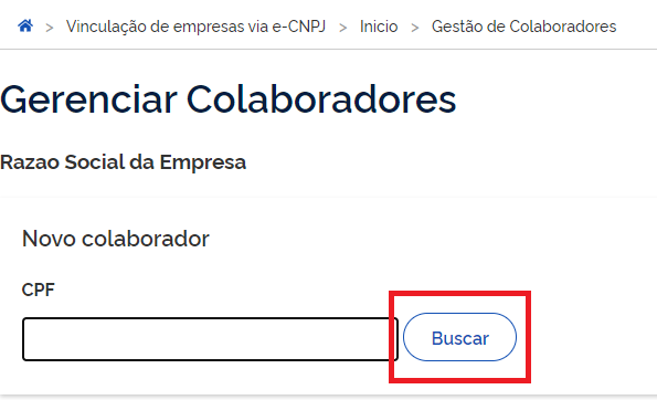 Campo de busca por CPF do colaborador