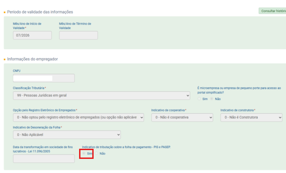 Portal do eSocial exibindo a confirmação de recolhimento do PIS sobre a folha.