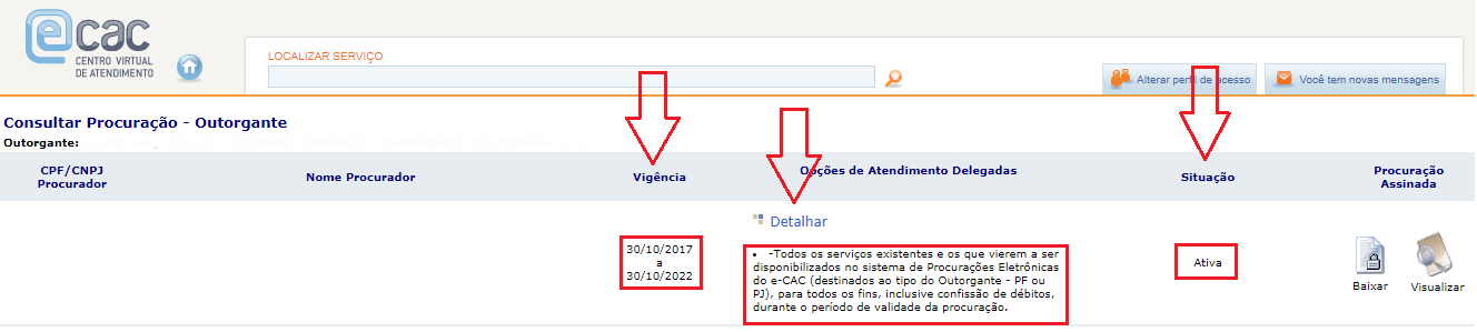 Consulta de procuração por Outorgante no e-CAC.
