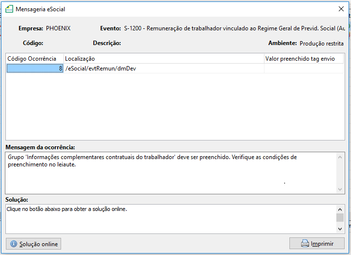 Mensagem de erro 8 no evento S-1200
