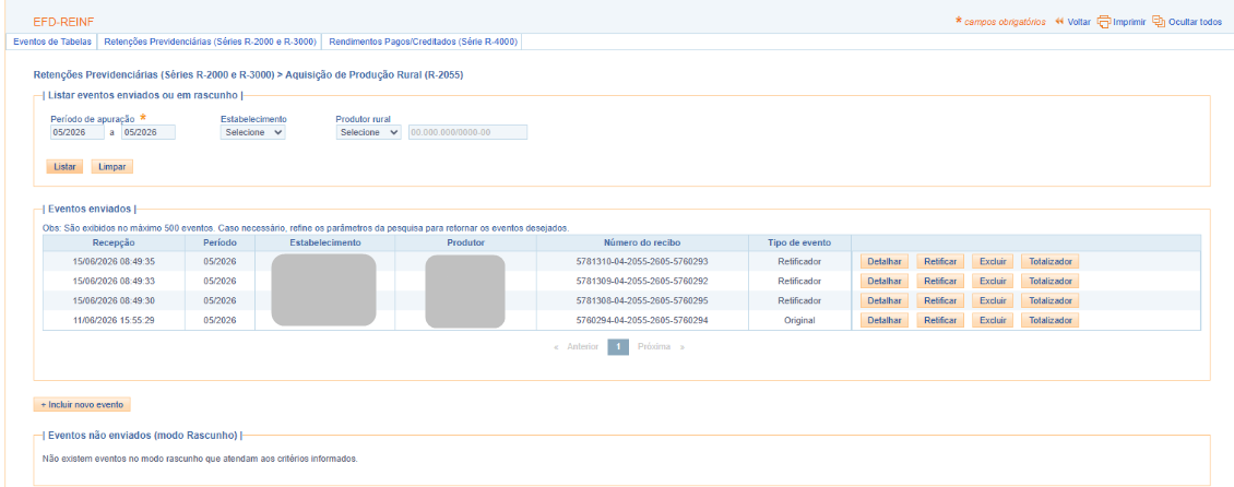Consulta de eventos R-2055 no Portal e-CAC