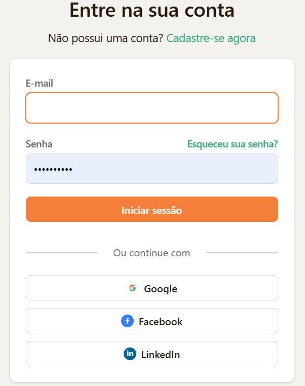 Tela de autenticação de usuário na Comunidade Contábil Brasil