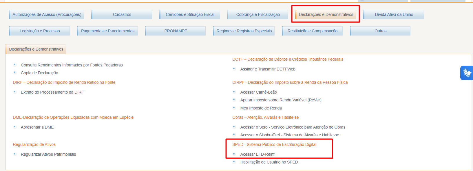 Acesso a EFD-Reinf no portal e-CAC.