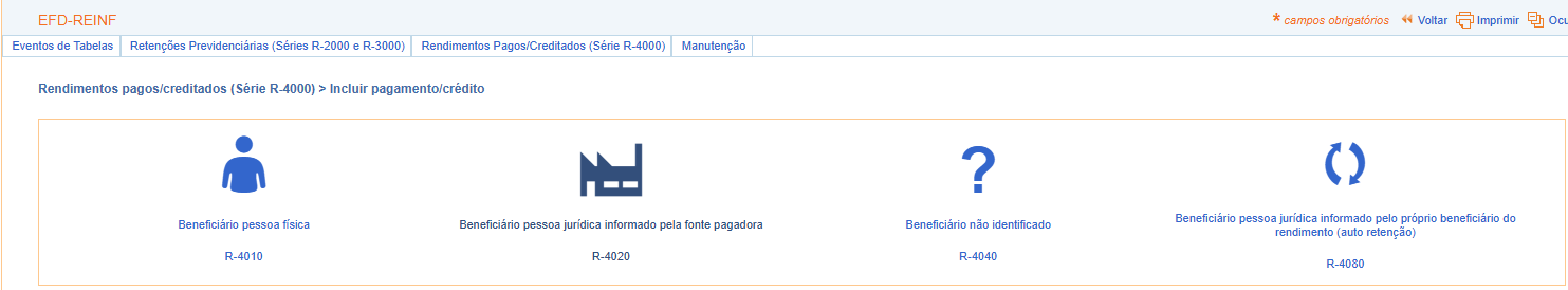 Consulta de eventos da série R-4000 no e-CAC.