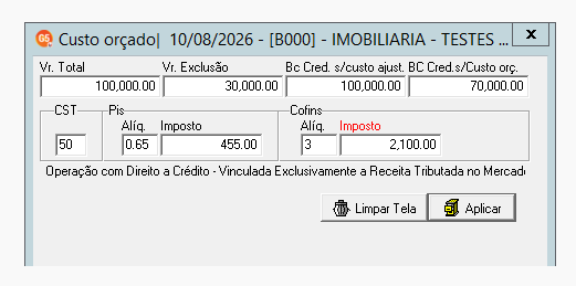 Lançamento de custo orçado