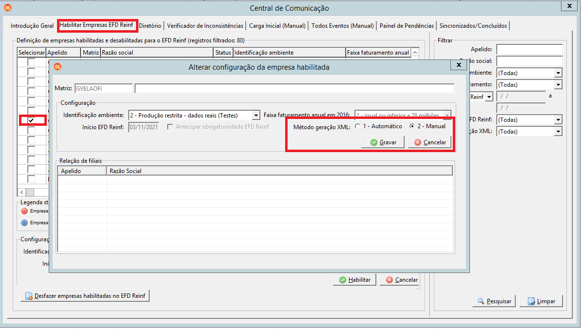 Alteração do método de geração de XML para manual na Central de Comunicação