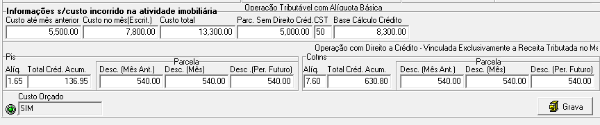 Controle de custo incorrido e crédito