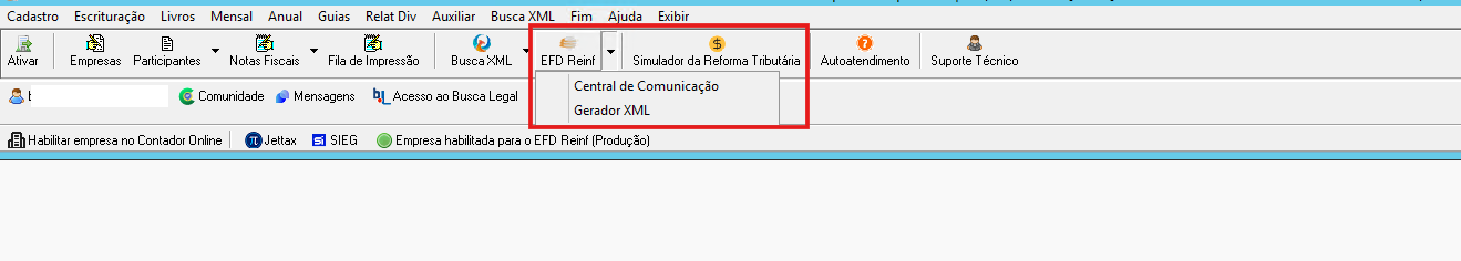 Menu EFD-Reinf Gerador XML no G5 Phoenix