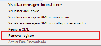 Opção Remover registro no menu de contexto