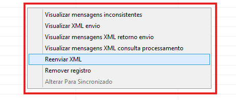 Opção Enviar Reprovado no Gerador XML