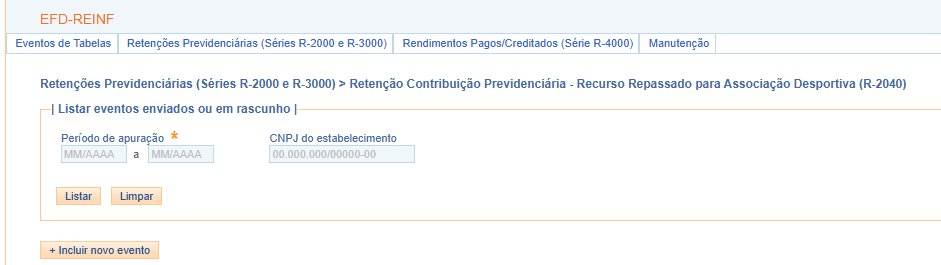 Consulta do evento R-2040 no e-CAC