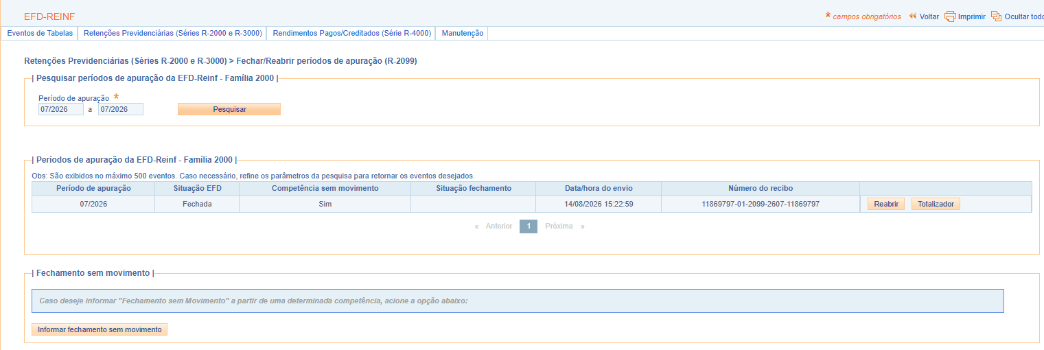 Consulta do evento R-2099 no e-CAC