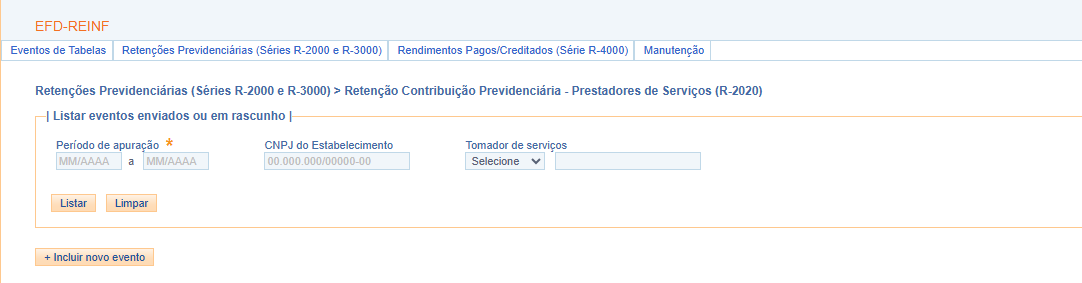 Consulta do evento R-2020 no e-CAC